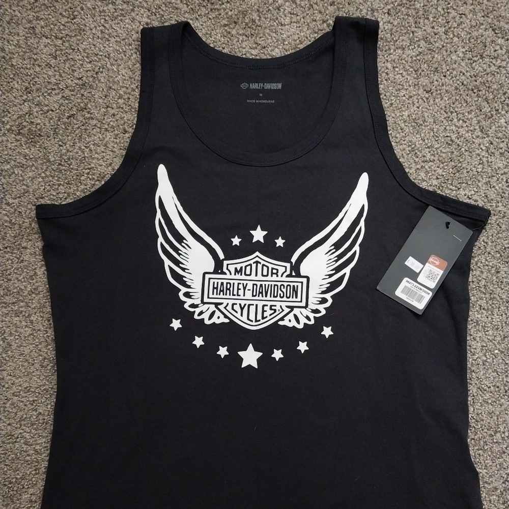 Harley-Davidson Black Tank with White Winged Shield Graphic Size M